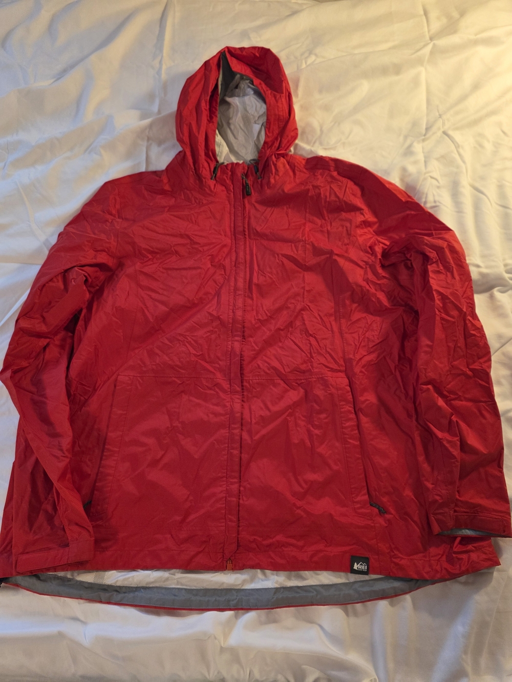 REI Bright Red Hooded Packable Rain Jacket
